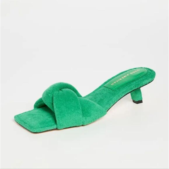 NIB Good American Terry Kickstand Mules Green Terry - Picture 8 of 9